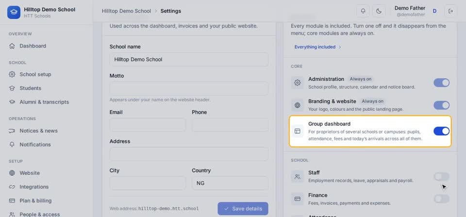 HTT Schools: switch it on — the screen at this step