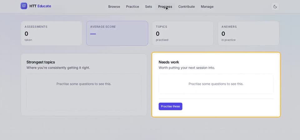 HTT Educate on screen, from the “Tracking your progress” training