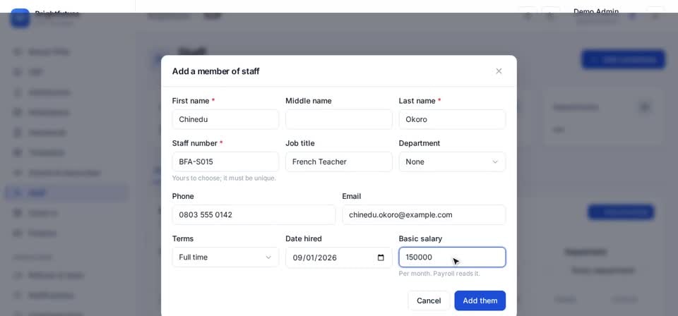 HTT Schools: terms and salary — the screen at this step