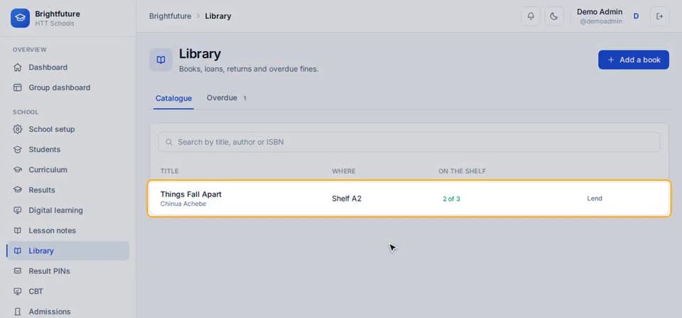 HTT Schools: on the shelf — the screen at this step