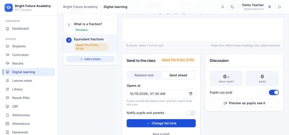 HTT Schools: who has read it — the screen at this step