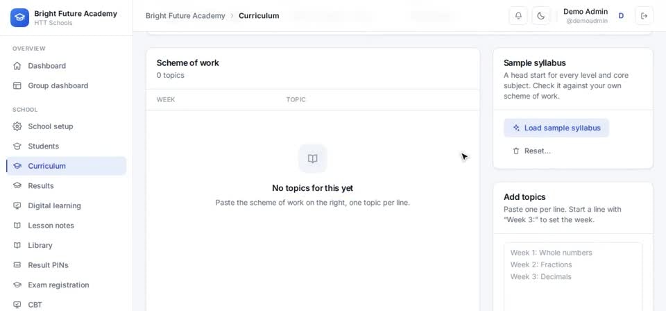HTT Schools: open the syllabus — the screen at this step