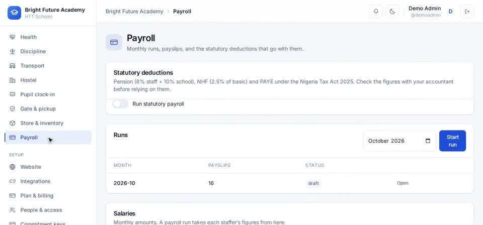 HTT Schools: salaries — the screen at this step