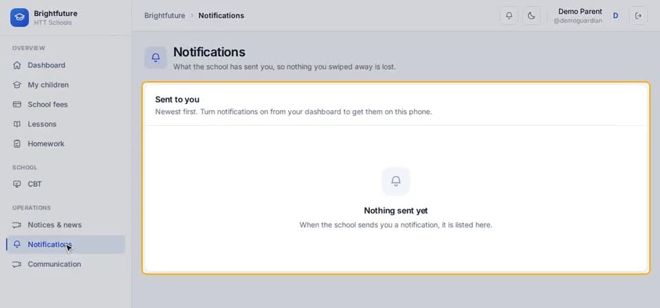 HTT Schools: everything sent — the screen at this step