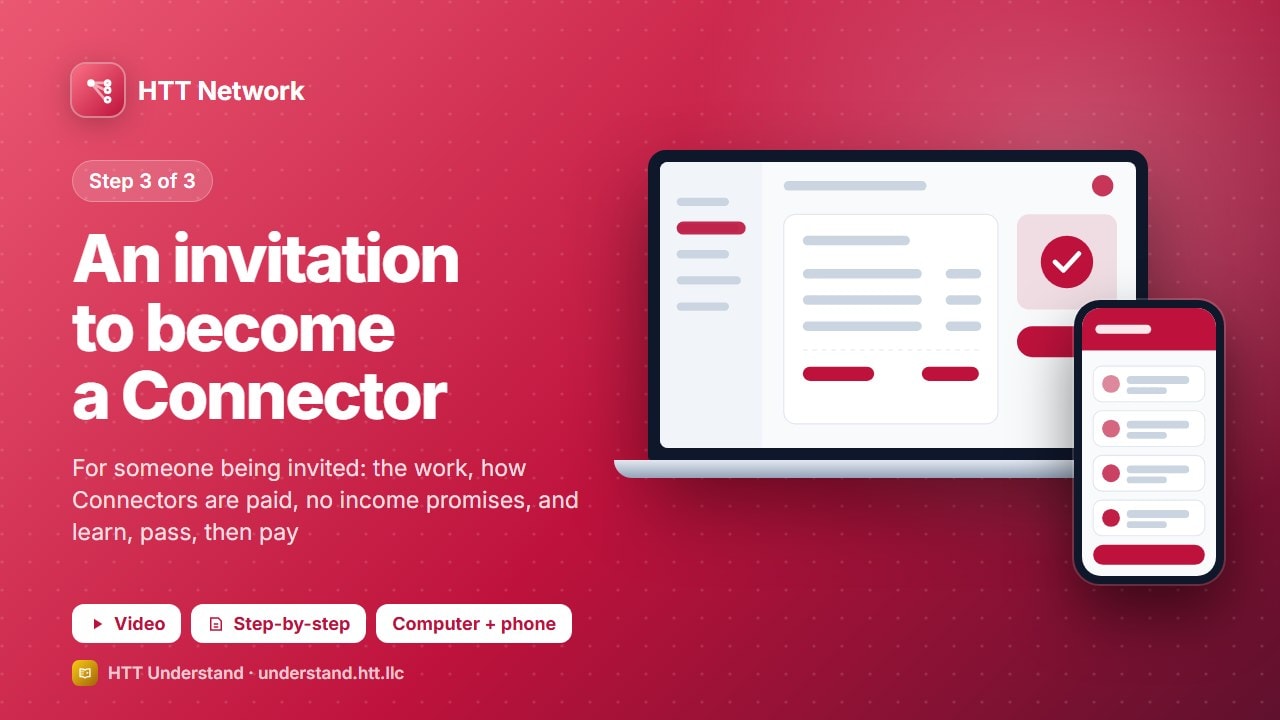HTT Network training, step 3: An invitation to become a Connector