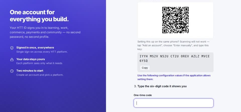 HTT Tech: the setup key — the screen at this step
