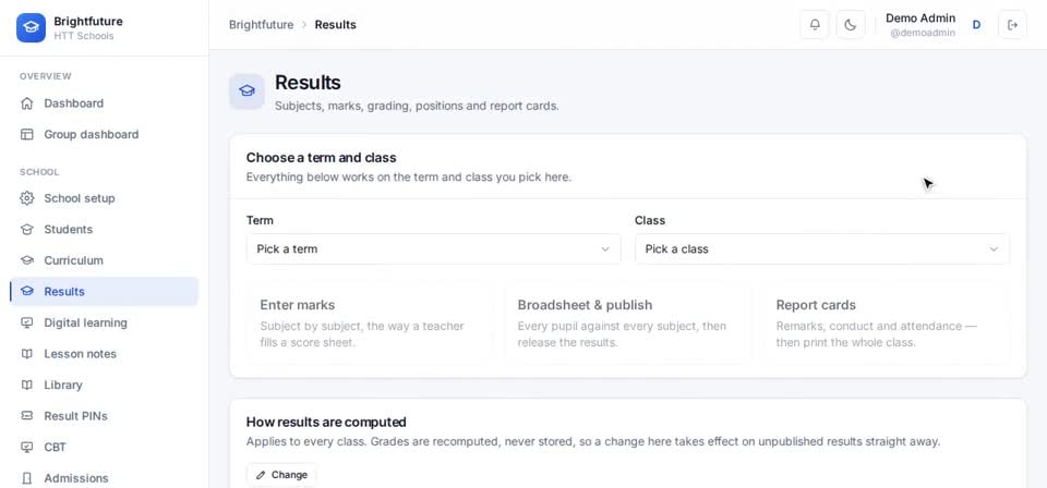 HTT Schools: results — the screen at this step