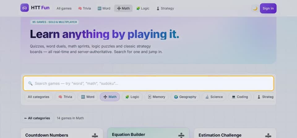 HTT Fun on screen, from the “Finding and playing a game” training