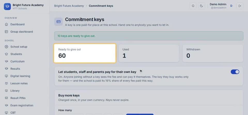 HTT Schools: keys added — the screen at this step