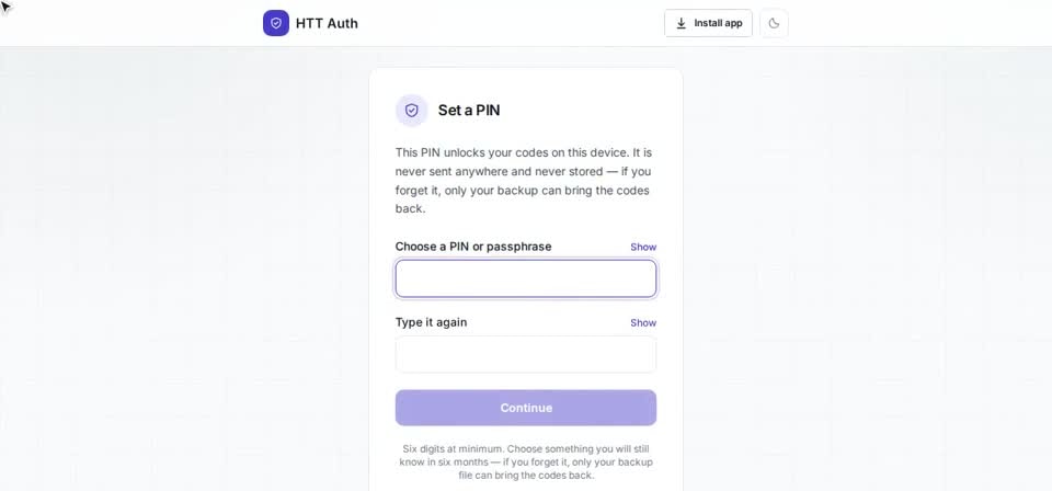 HTT Auth: why a pin — the screen at this step