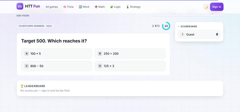 HTT Fun: start solo — the screen at this step