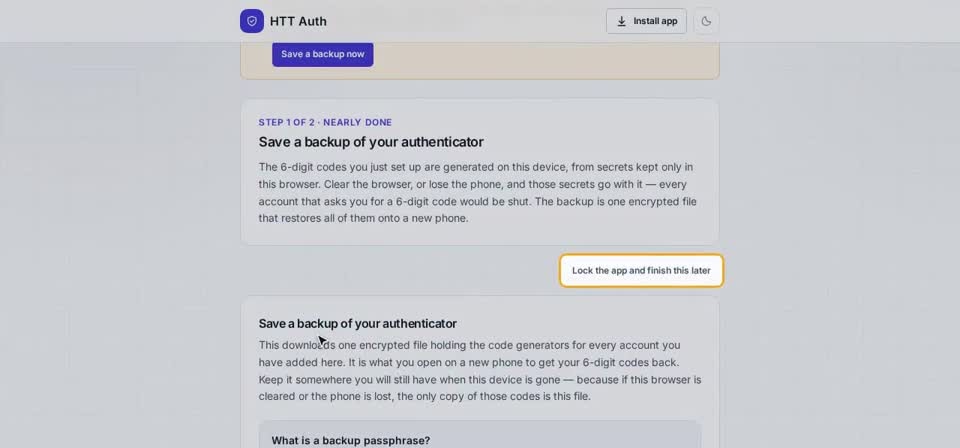 HTT Auth: next — the screen at this step