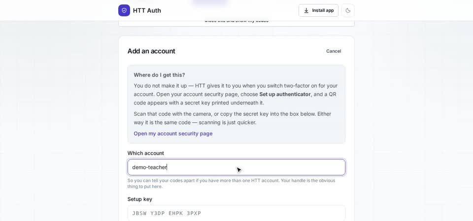 HTT Auth: name it — the screen at this step