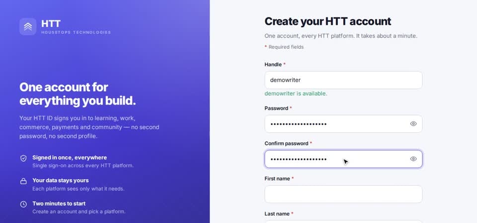 HTT Tech: password — the screen at this step