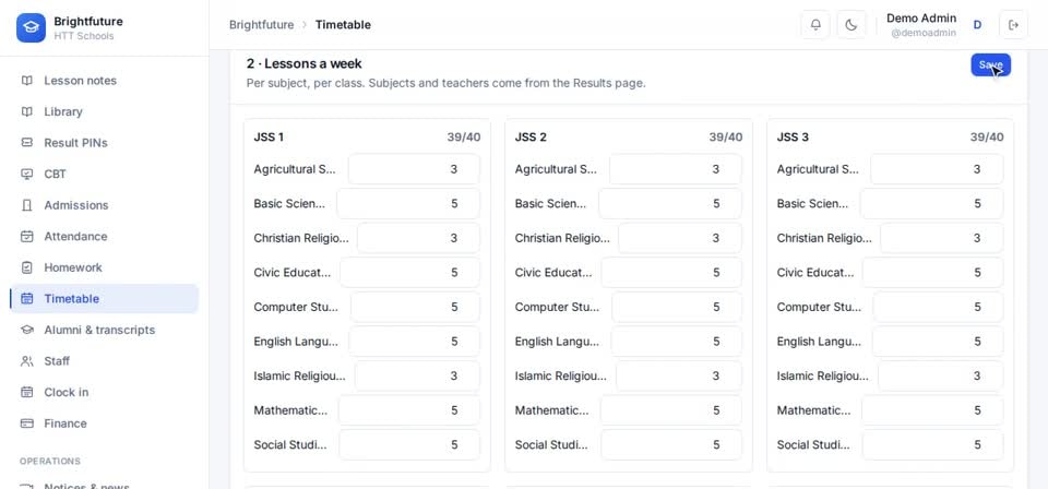 HTT Schools: change a number — the screen at this step