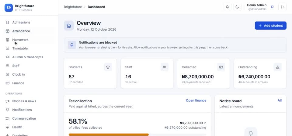 HTT Schools: finance — the screen at this step