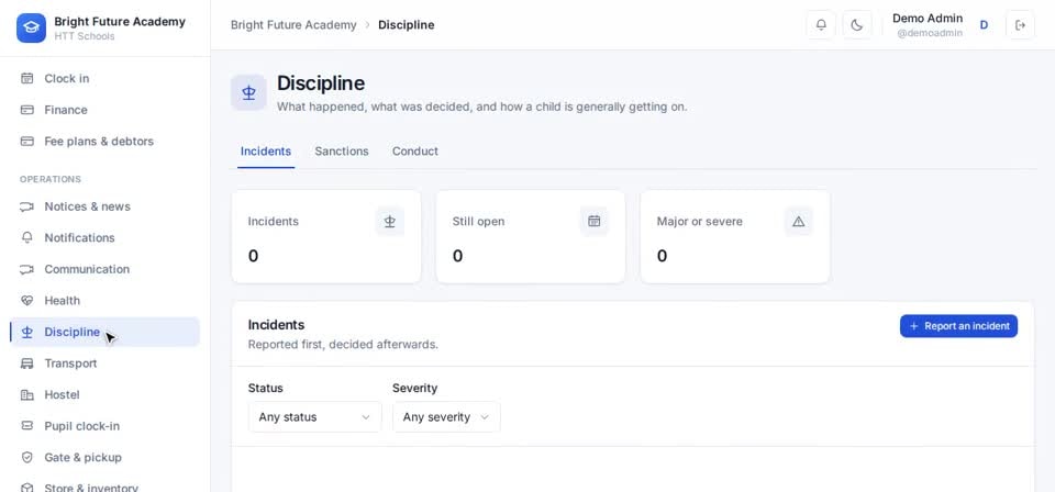 HTT Schools: discipline — the screen at this step