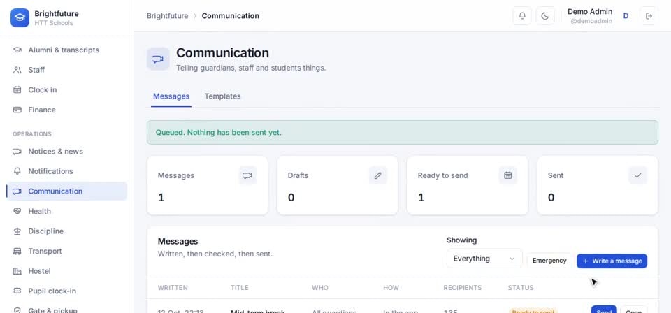 HTT Schools: emergency — the screen at this step