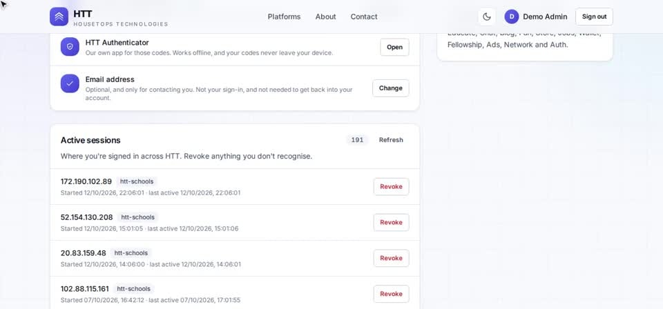 HTT Tech: active sessions — the screen at this step