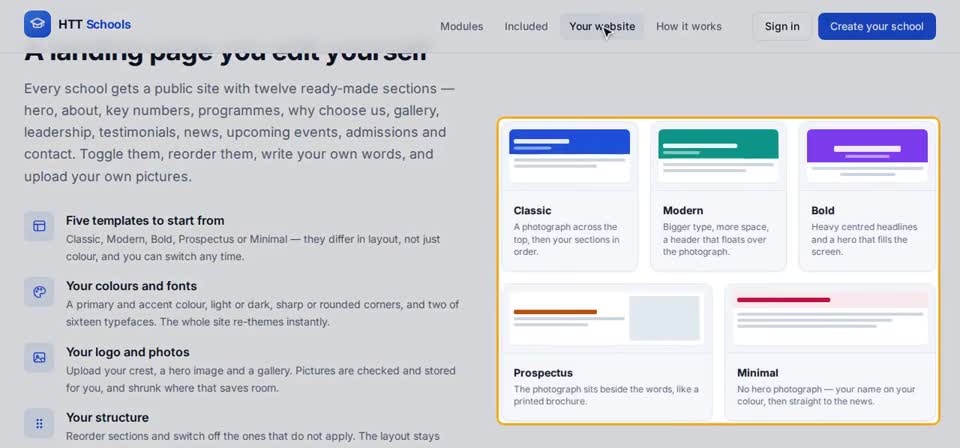 HTT Schools: your website — the screen at this step