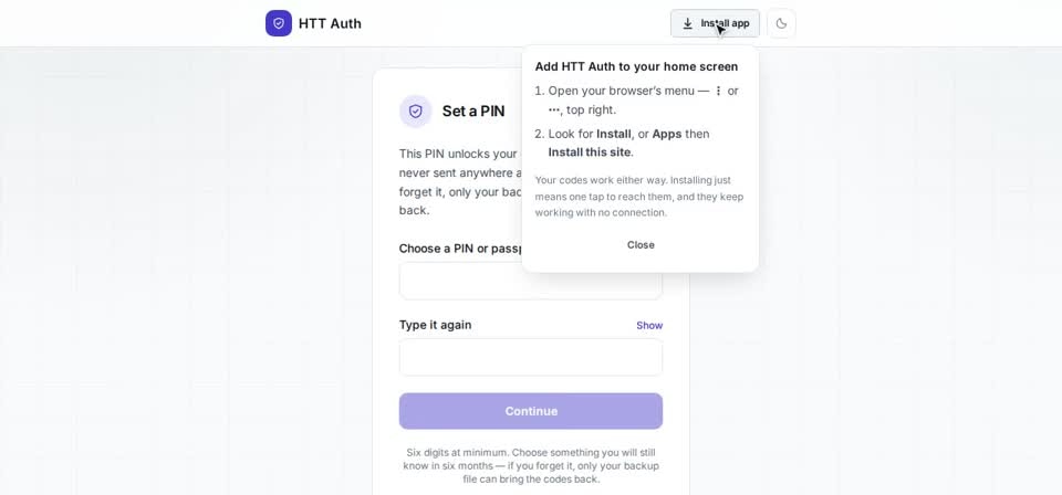 HTT Auth on screen, from the “Installing HTT Auth on your phone” training