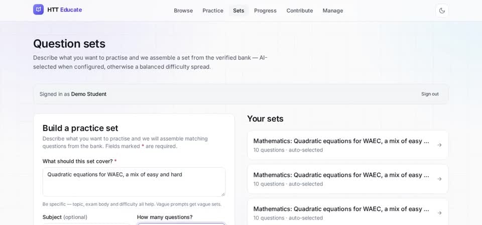 HTT Educate: subject and size — the screen at this step