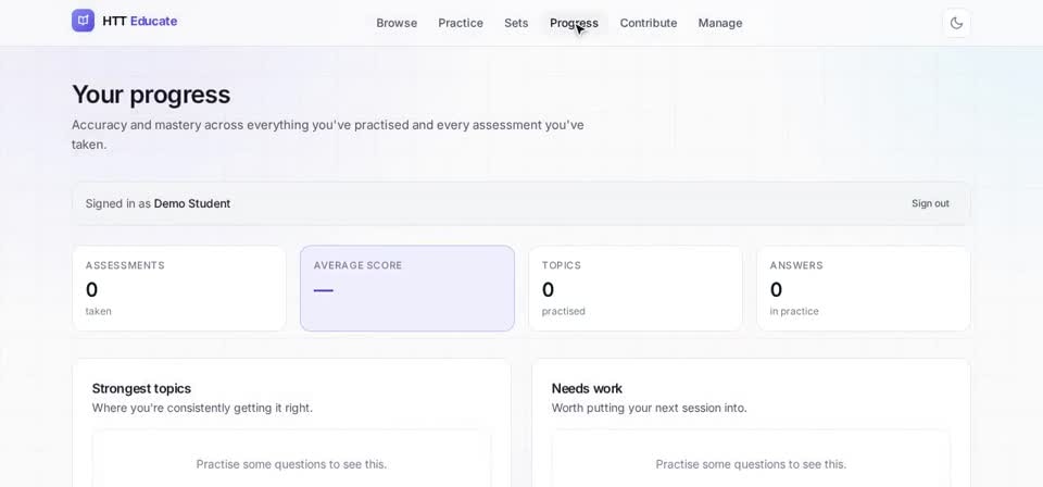 HTT Educate: progress — the screen at this step