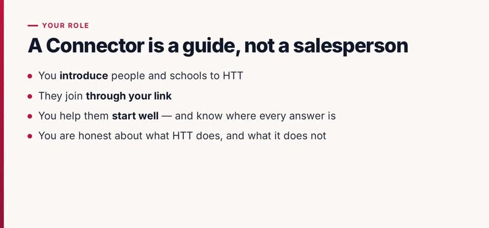 HTT Network: what a connector does — the screen at this step