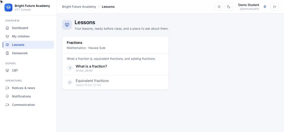 HTT Schools: lessons — the screen at this step