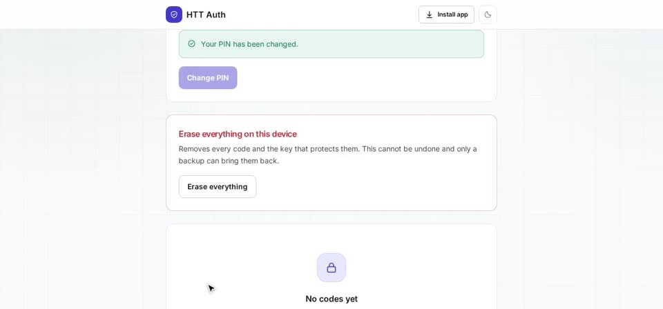 HTT Auth: erase — the screen at this step