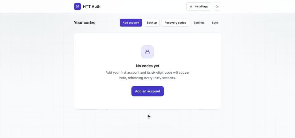 HTT Auth: choose a pin — the screen at this step