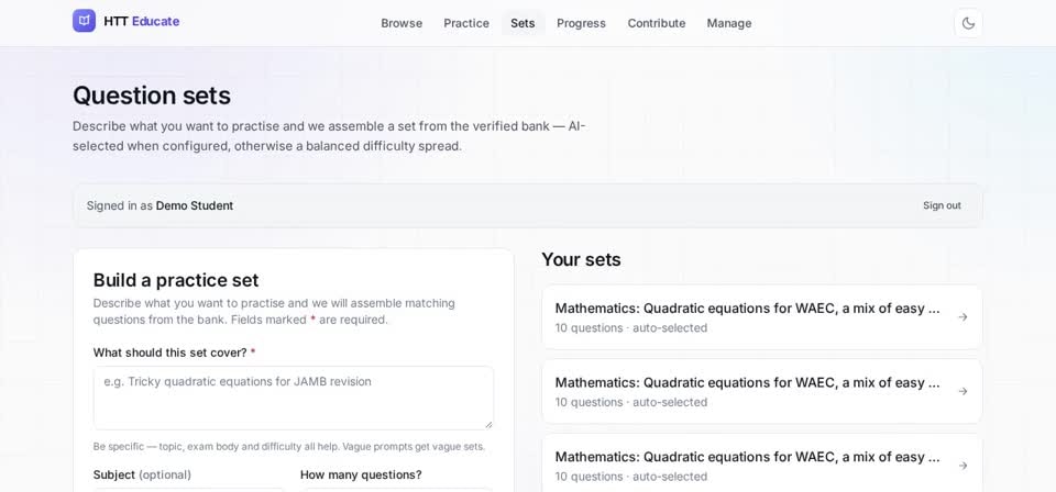 HTT Educate: build — the screen at this step